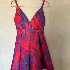 Elegant Red and Blue Floral Dress